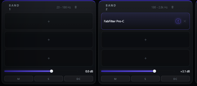 Bowerbird band columns with hosted plugin slots