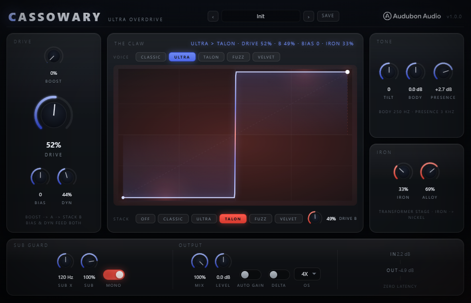 Cassowary Ultra Overdrive plugin UI