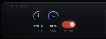 Cassowary Sub Guard controls — Sub X, Sub level and Sub Mono