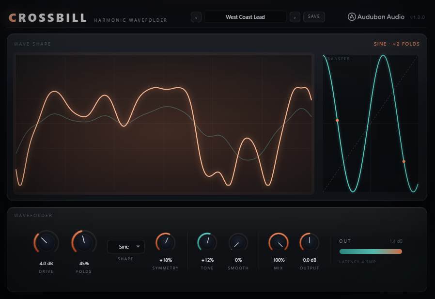 Crossbill Harmonic Wavefolder plugin UI