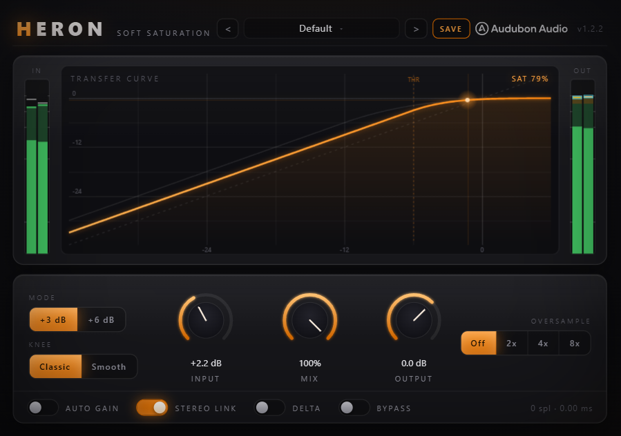 Heron Soft Saturator plugin interface