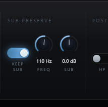 Jackdaw Sub Preserve, Sub Freq and Sub Gain controls