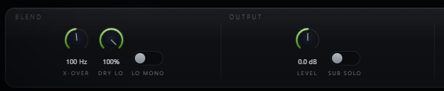 Kakapo BLEND and OUTPUT rail with X-Over, Dry Lo, Lo Mono, Level and Sub Solo