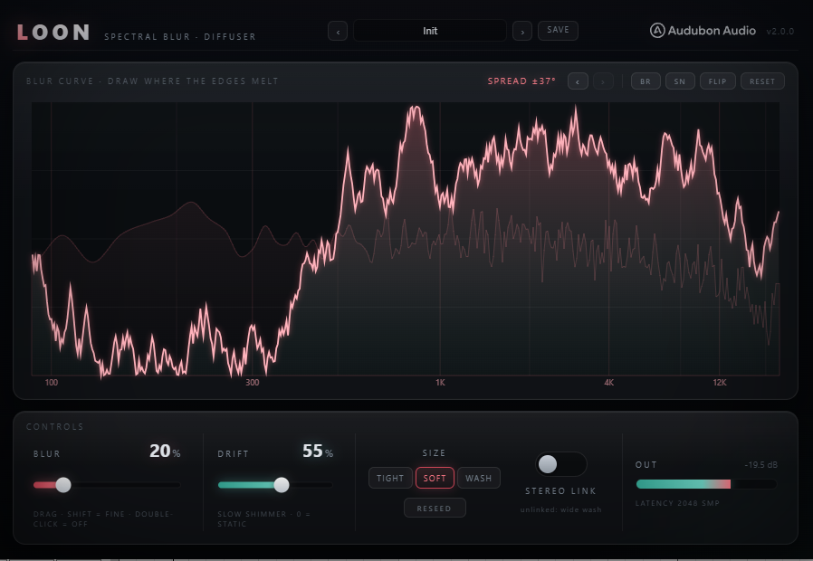 Loon interface showing the drawable blur curve and spectral display