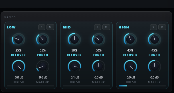 Nightjar per-band controls