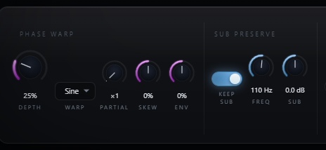 Shearwater Depth, Warp, Partial, Skew and Env controls