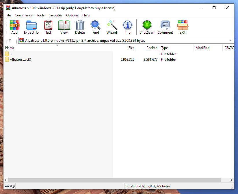 The zip opened, containing a single .vst3 folder